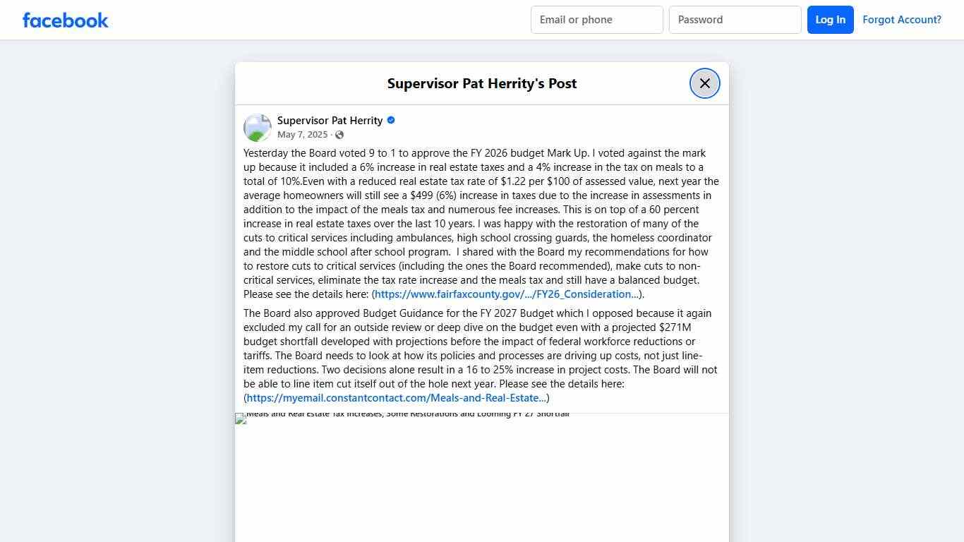 Yesterday the Board voted 9 to 1... - Supervisor Pat Herrity Facebook